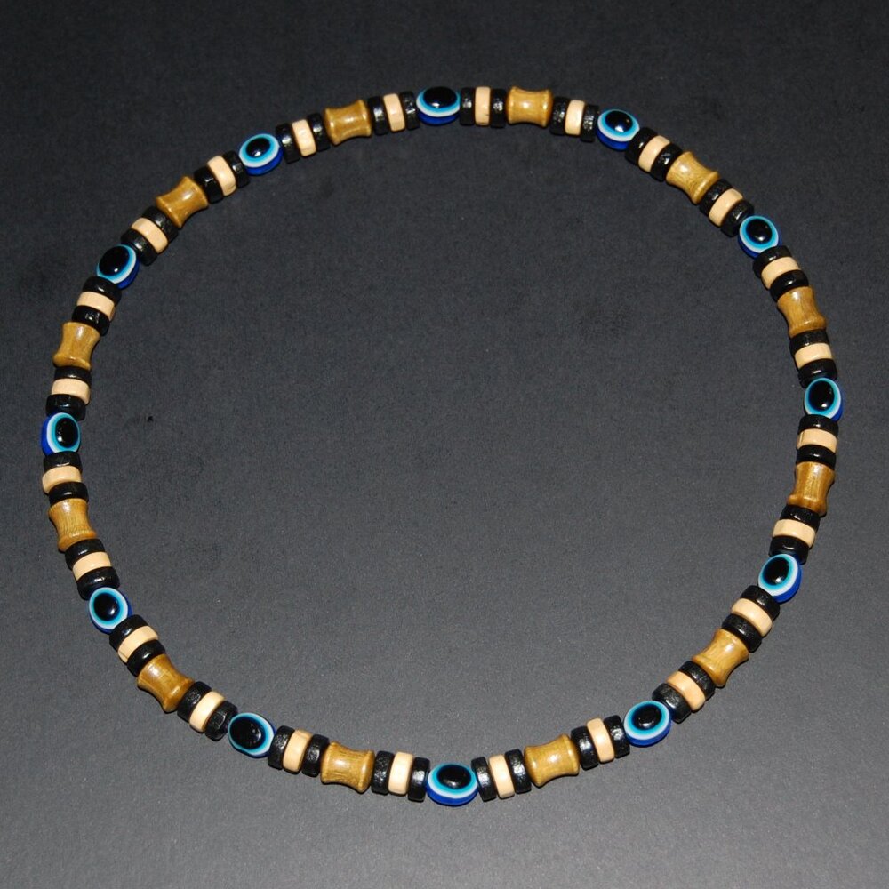Evil Eye Necklace,Evil Eye Wood Necklace,Fatima Necklace,Good Luck Necklace